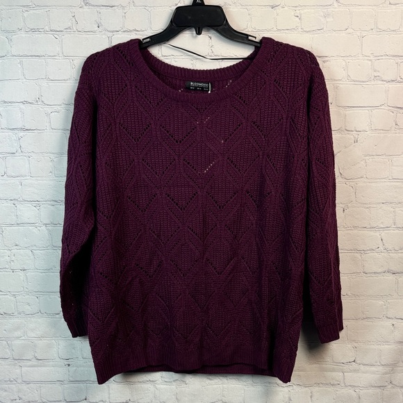 BloomChic Deep Purple Crew Neck Pointelle Sweater Size Large 12 - Picture 2 of 7
